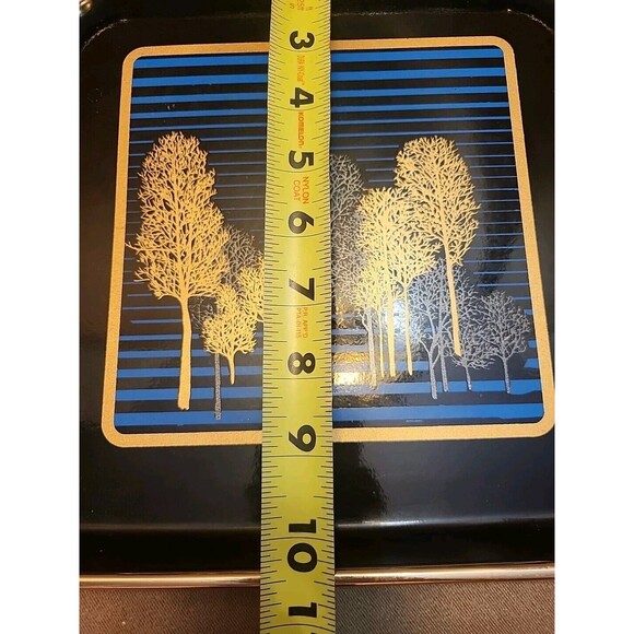 VTG 80s Srednick Serving Trays 2 - Gold Trees Black Blue Sky Japanese Stack - Picture 9 of 13